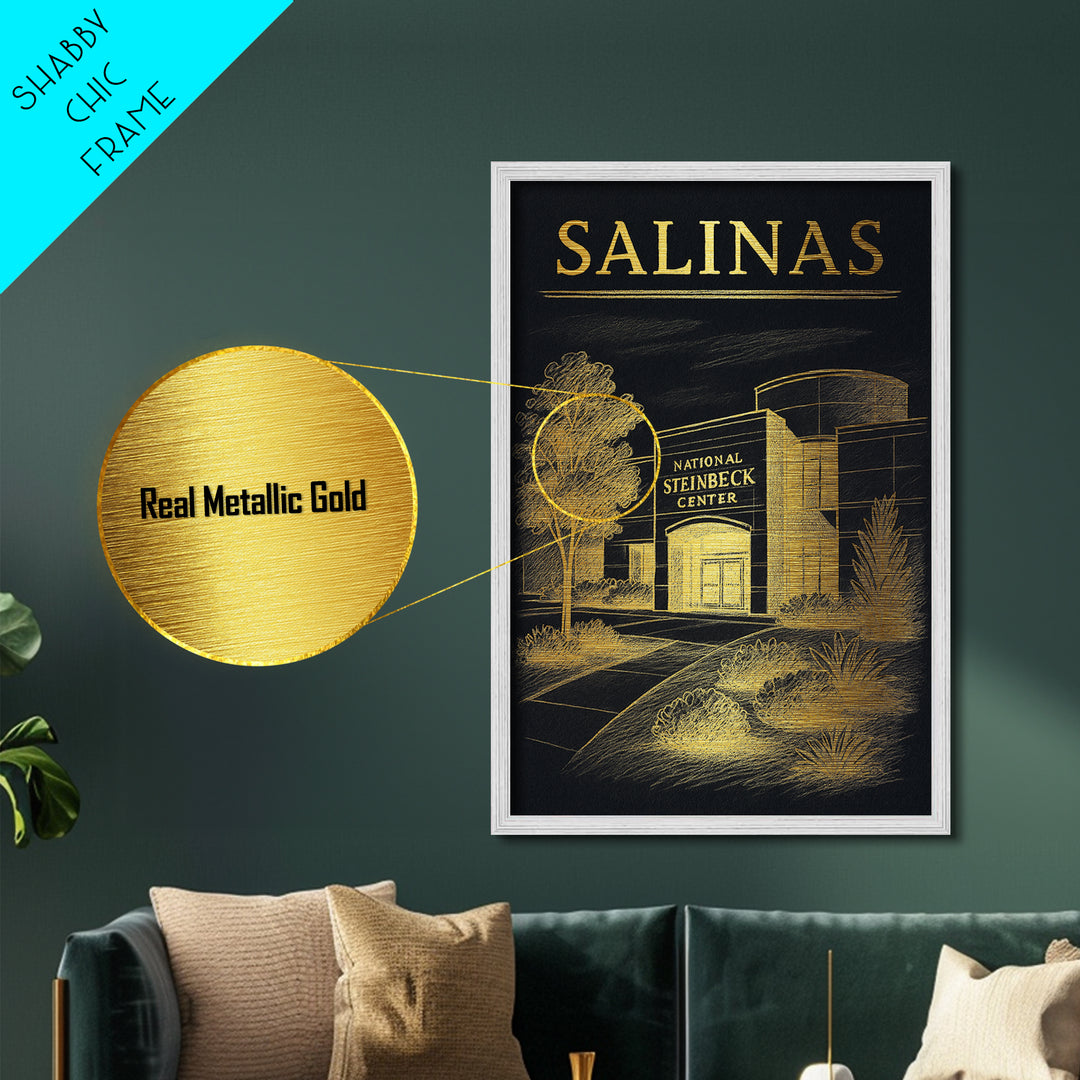 Salinas California travel, Metallic Gold Print, Modern House Art, Metal Art, Wood Framed Art, Traveler Gift, Destination Gift