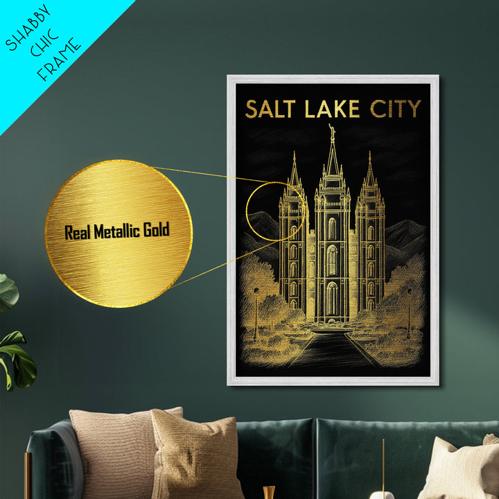 Salt Lake City Utah travel, Metallic Gold Print, College Dorm Décor, Metal Art, Wood Framed Art, Graduation Travel Gift, Traveler Gift