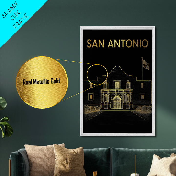 San Antonio Texas travel, Metallic Gold Print, Modern Skyline Wall Print, Metal Art, Wood Framed Art, Adventure Lover Gift, Travel Gift