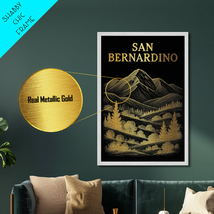 San Bernardino California travel, Metallic Gold Print, Closing Gift, Metal Art, Wood Framed Art, Anniversary Travel Gift, Retirement Gift