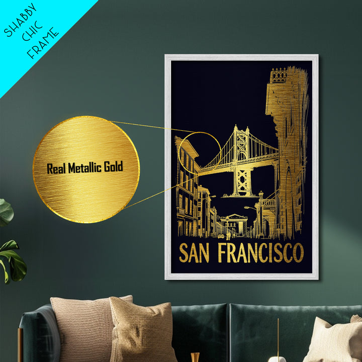 San Francisco California travel, Metallic Gold Print, College Dorm Décor, Metal Art, Wood Framed Art, Graduation Travel Gift, Traveler Gift