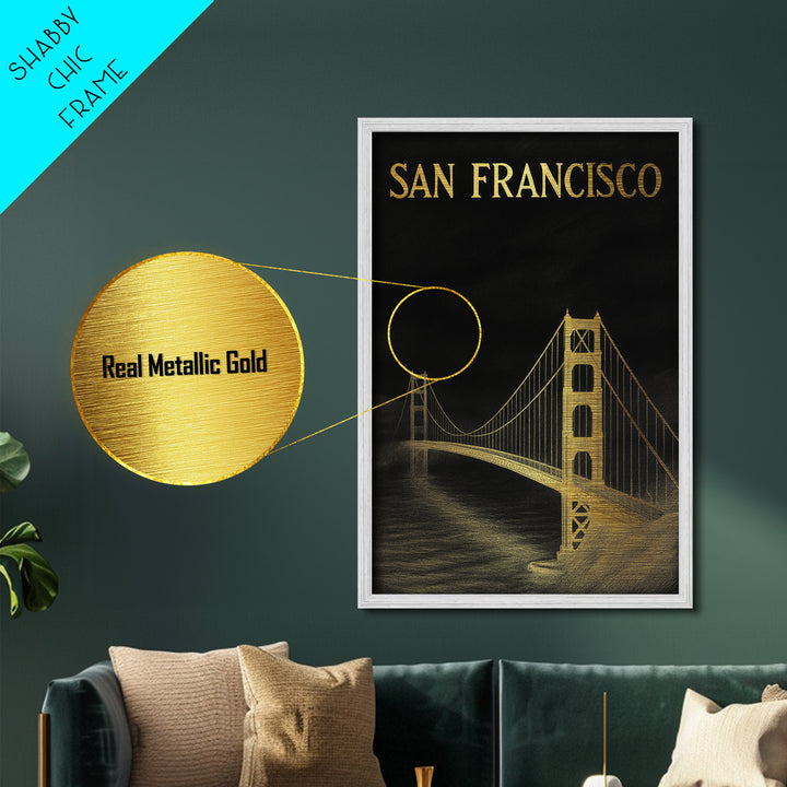 San Francisco California art, Metallic Gold Art, Best Friend Gifts, Metal Art, Wood Framed Art, Birthday Travel Gift, Destination Gift