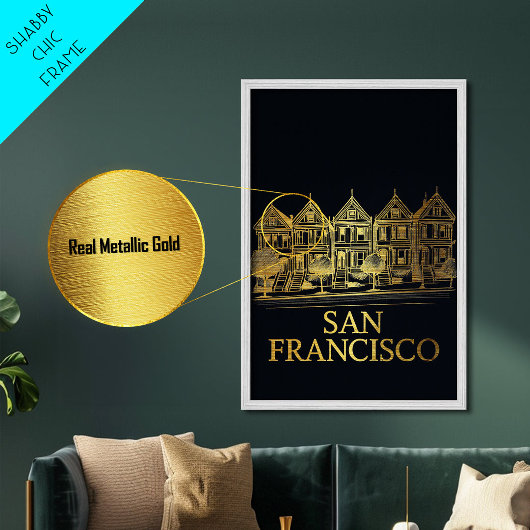 San Francisco California travel, Metallic Gold Print, Modern Skyline Wall Print, Metal Art, Wood Framed Art, Adventure Lover Gift