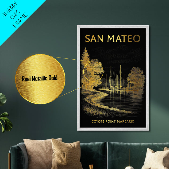 San Mateo California travel, Metallic Gold Print, Office Decor, Metal Art, Wood Framed Art, Graduation Travel Gift, Destination Gift
