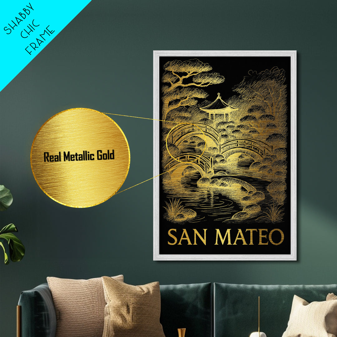San Mateo California art, Metallic Gold Art, Travel Art Prints, Metal Art, Wood Framed Art, Adventure Lover Gift, Traveler Gift