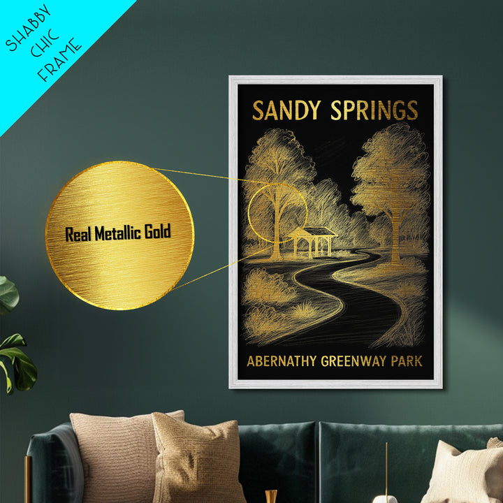 Sandy Springs Georgia travel, Metallic Gold Print, Modern House Art, Metal Art, Wood Framed Art, Traveler Gift, Destination Gift