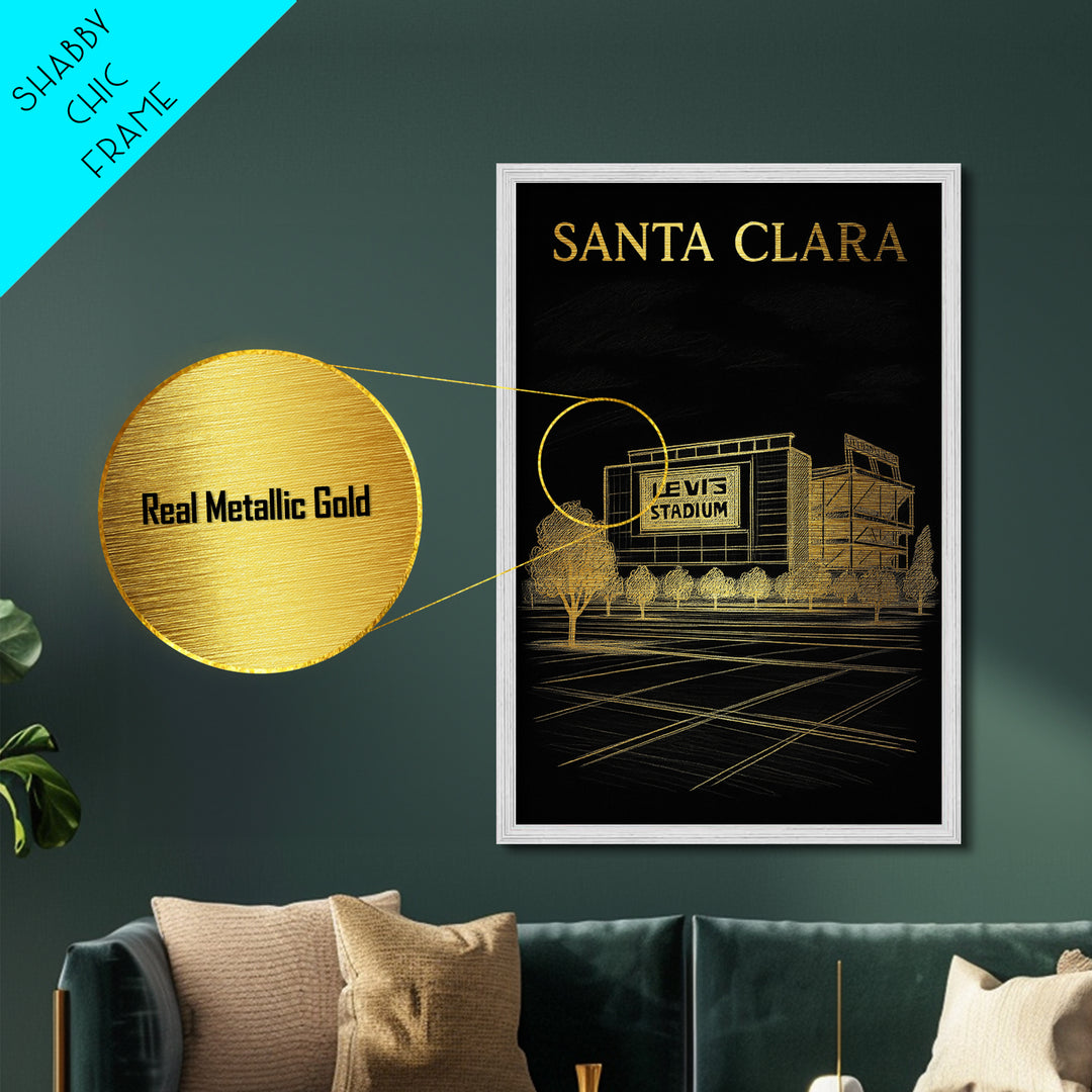 Santa Clara California travel, Metallic Gold Print, College Dorm Décor, Metal Art, Wood Framed Art, Graduation Travel Gift, Traveler Gift
