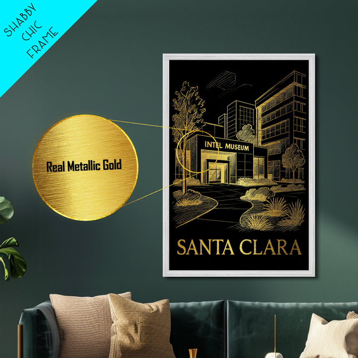 Santa Clara California art, Metallic Gold Art, Best Friend Gifts, Metal Art, Wood Framed Art, Birthday Travel Gift, Destination Gift