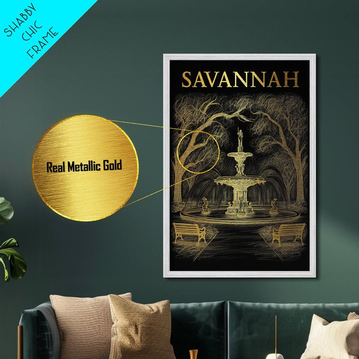 Savannah Georgia travel, Metallic Gold Art, Modern House Art, Metal Art, Wood Framed Art, Graduation Travel Gift, Travel Gift