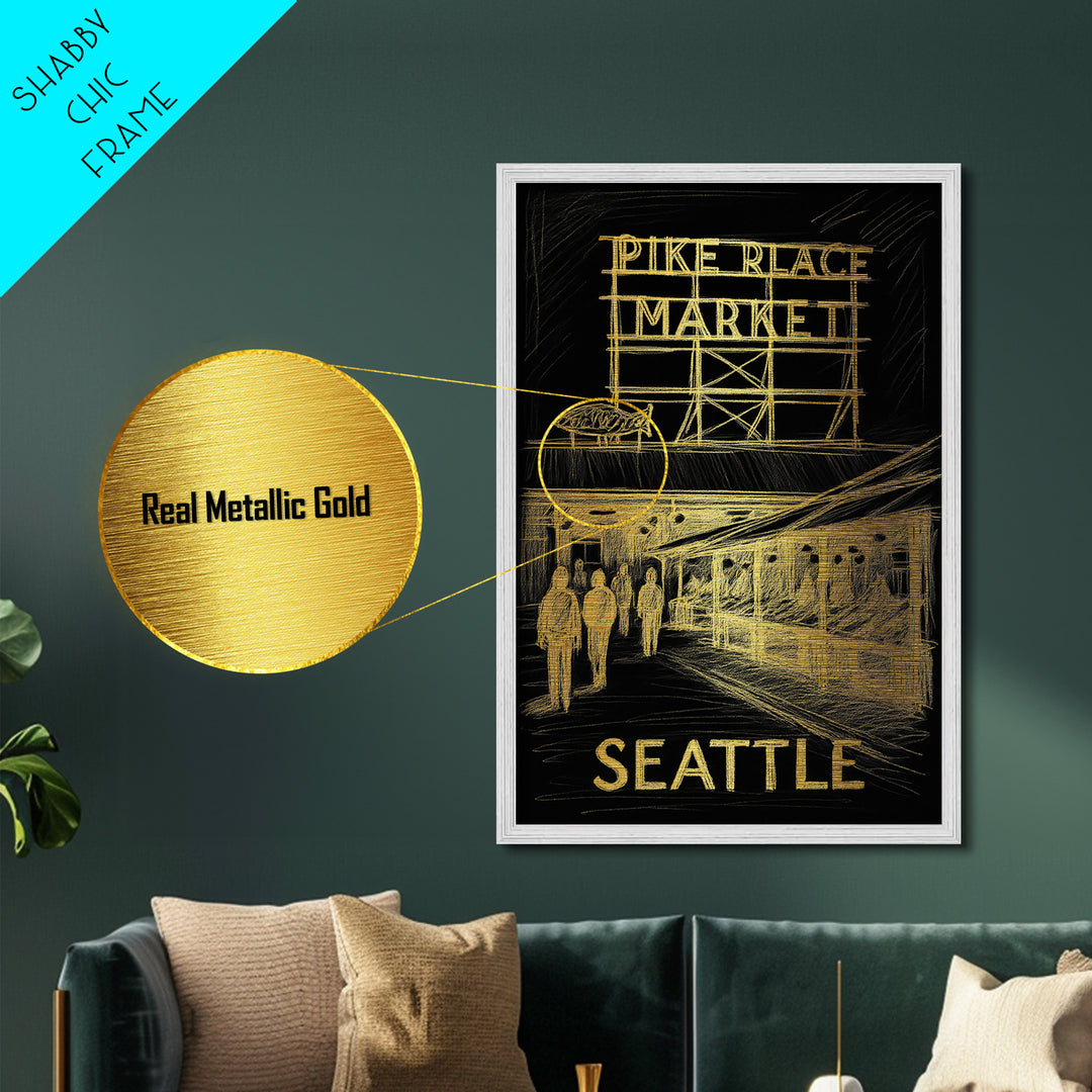 Seattle Washington art, Metallic Gold Print, Closing Gift, Metal Art, Wood Framed Art, Anniversary Travel Gift, Retirement Gift