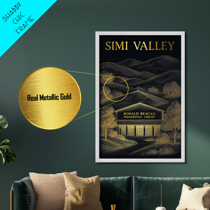 Simi Valley California travel, Metallic Gold Print, Modern House Art, Metal Art, Wood Framed Art, Traveler Gift, Destination Gift