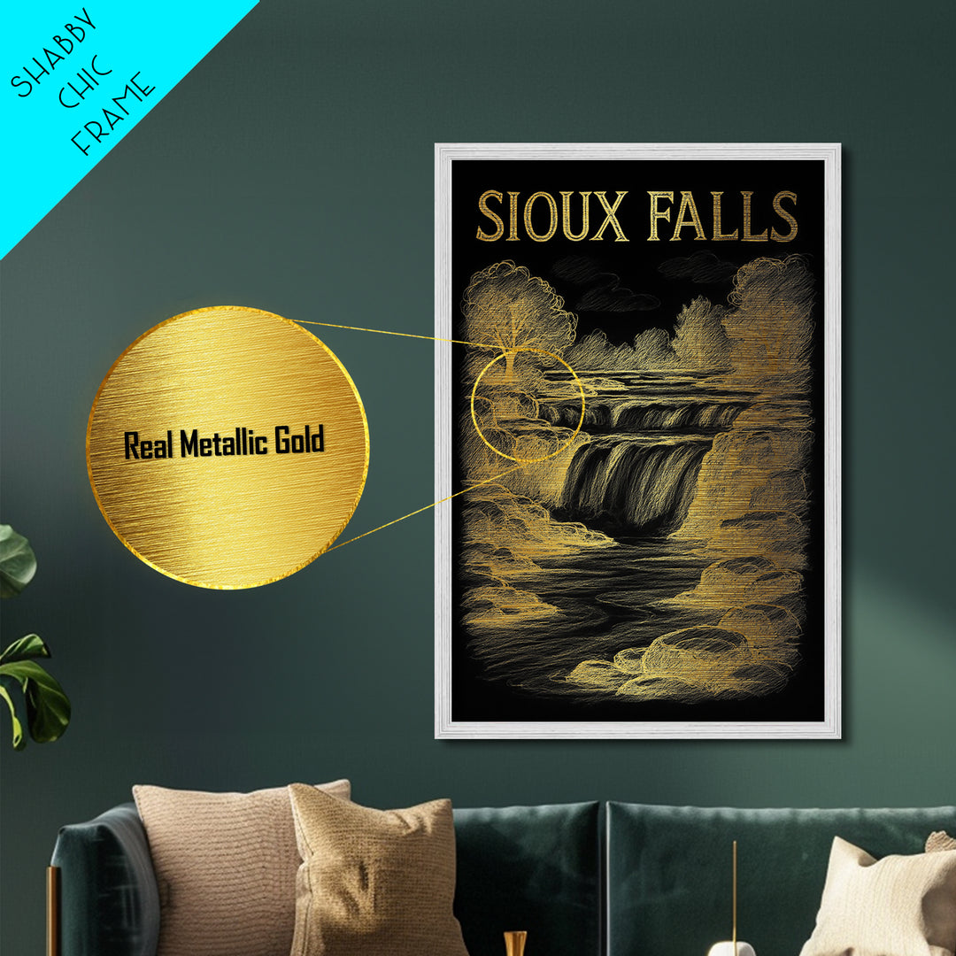 Sioux Falls South Dakota travel, Metallic Gold Print, College Dorm Décor, Metal Art, Wood Framed Art, Graduation Travel Gift, Traveler Gift