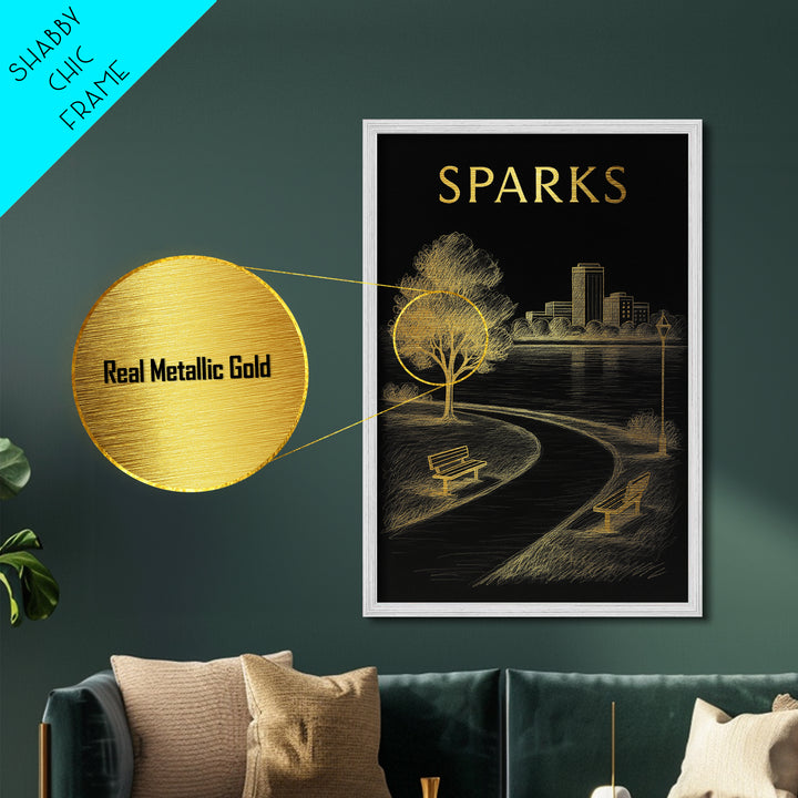 Sparks Nevada travel, Metallic Gold Print, Modern House Art, Metal Art, Wood Framed Art, Wanderlust Gift, Travel Art Prints