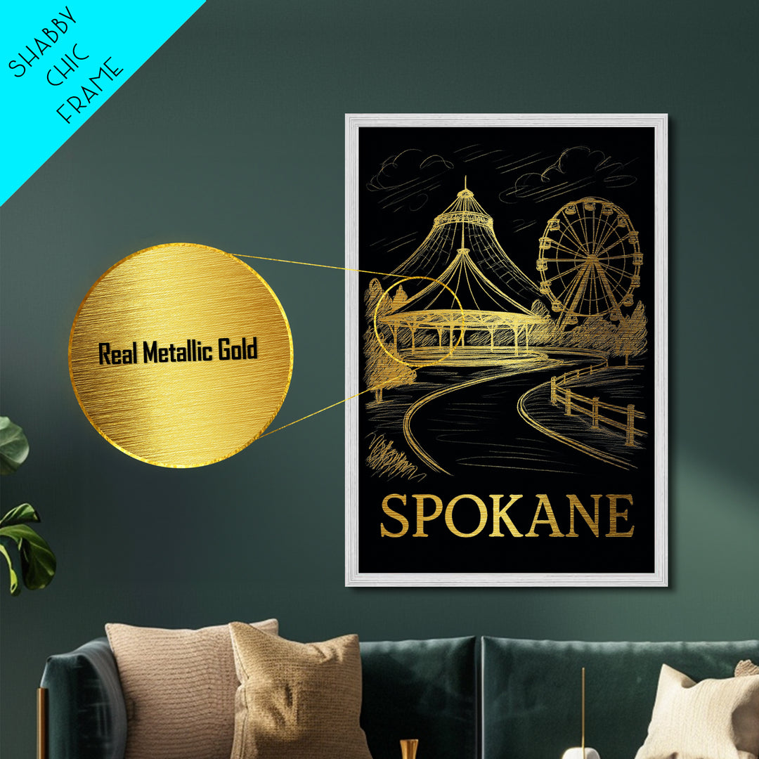 Spokane Washington art, Metallic Gold Art, Modern House Art, Metal Art, Wood Framed Art, Graduation Travel Gift, Travel Gift