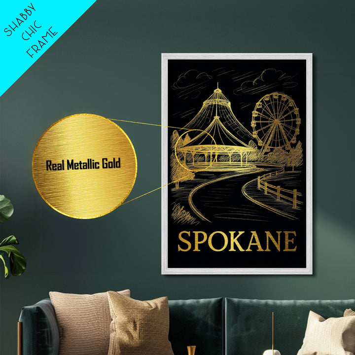 Spokane Washington art, Metallic Gold Art, Modern House Art, Metal Art, Wood Framed Art, Graduation Travel Gift, Travel Gift
