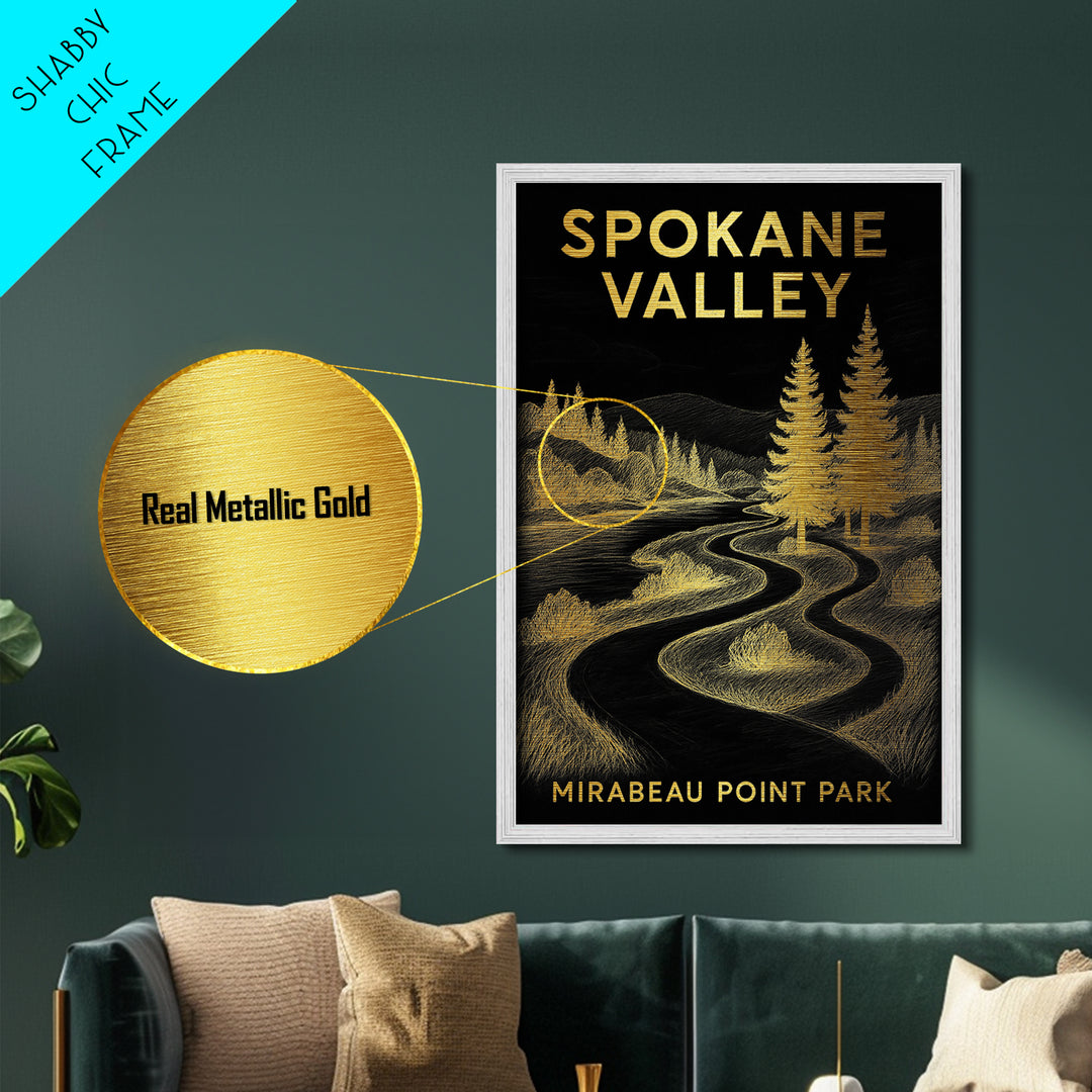 Spokane Valley Washington travel, Metallic Gold Print, College Dorm Décor, Metal Art, Wood Framed Art, Graduation Travel Gift