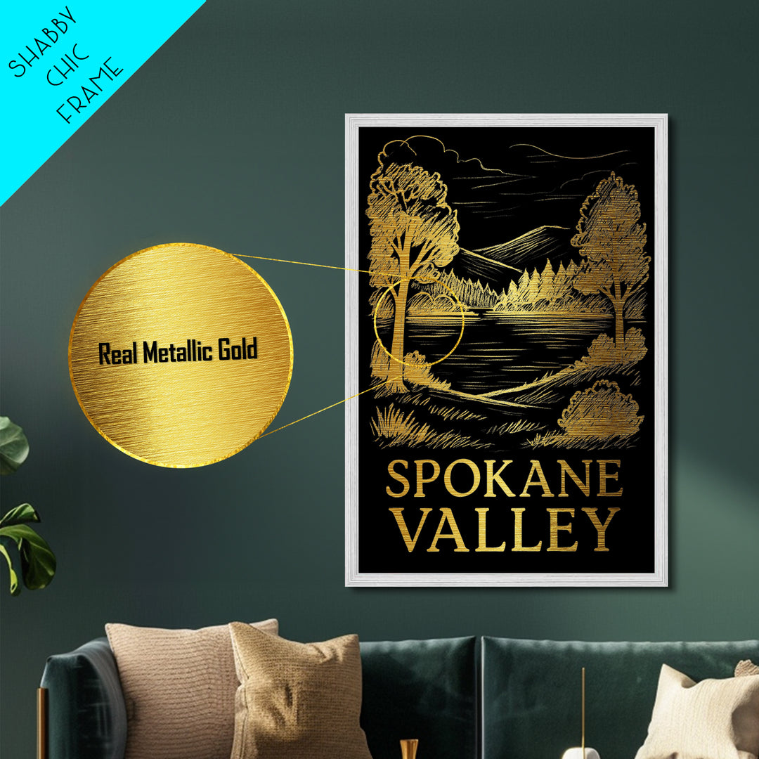 Spokane Valley Washington art, Metallic Gold Art, Best Friend Gifts, Metal Art, Wood Framed Art, Birthday Travel Gift, Destination Gift