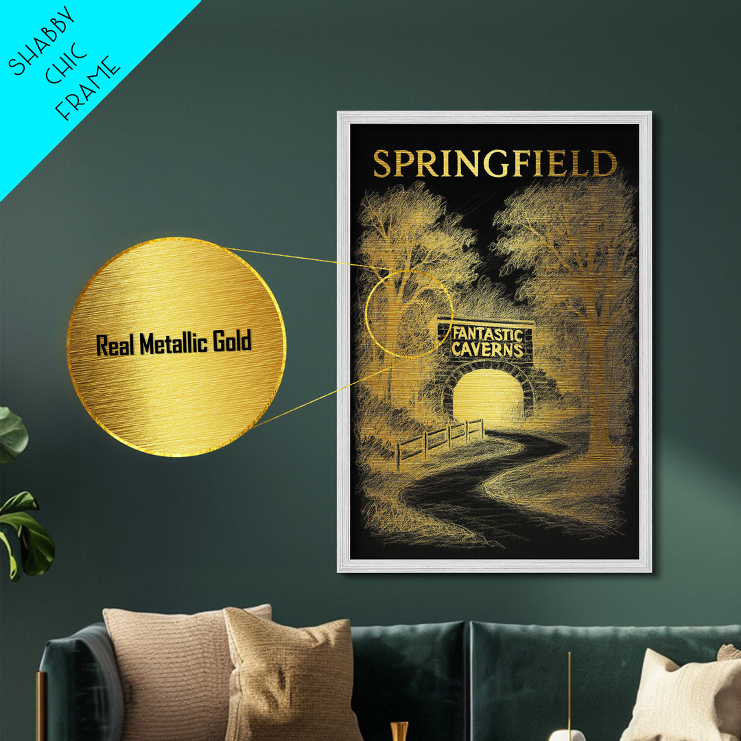 Springfield Illinois art, Metallic Gold Art, Housewarming Gift, Metal Art, Wood Framed Art, Newlywed Travel Gift, Honeymoon Gift