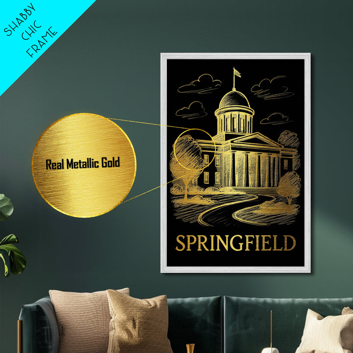 Springfield Oregon art, Metallic Gold Art, Travel Art Prints, Metal Art, Wood Framed Art, Adventure Lover Gift, Wanderlust Wall Decor