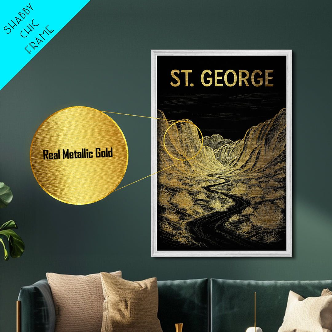 St. George Utah travel, Metallic Gold Print, Modern Skyline Wall Print, Metal Art, Wood Framed Art, Adventure Lover Gift, Travel Gift