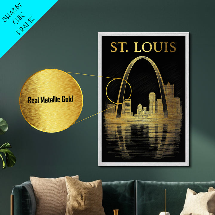 St. Louis Missouri travel, Metallic Gold Print, Closing Gift, Metal Art, Wood Framed Art, Anniversary Travel Gift, Retirement Gift