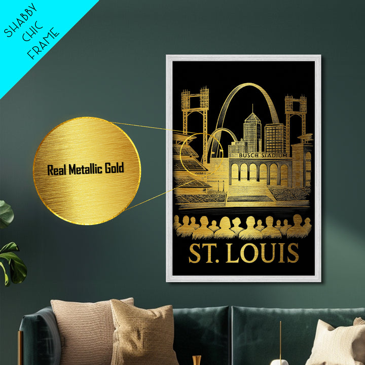 St. Louis Missouri art, Metallic Gold Art, Office Decor, Metal Art, Wood Framed Art, Graduation Travel Gift, Destination Gift
