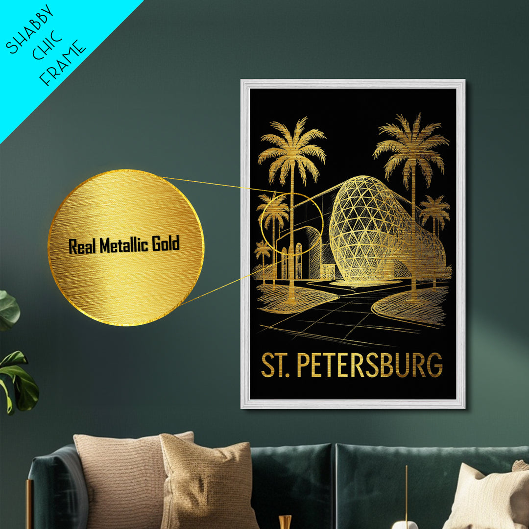 St. Petersburg Florida art, Metallic Gold Art, Modern House Art, Metal Art, Wood Framed Art, Graduation Travel Gift, Travel Gift