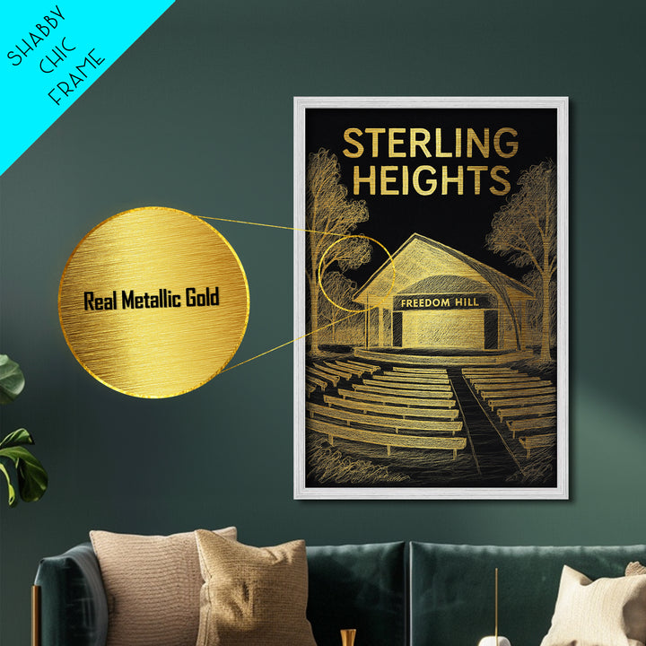 Sterling Heights Michigan travel, Metallic Gold Print, College Dorm Décor, Metal Art, Wood Framed Art, Graduation Travel Gift, Traveler Gift