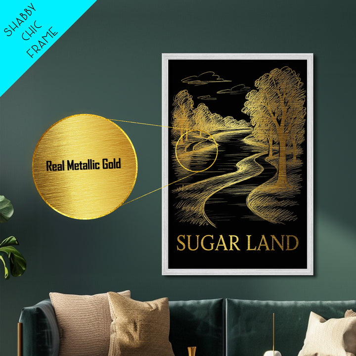 Sugar Land Texas art, Metallic Gold Art, Best Friend Gifts, Metal Art, Wood Framed Art, Birthday Travel Gift, Destination Gift