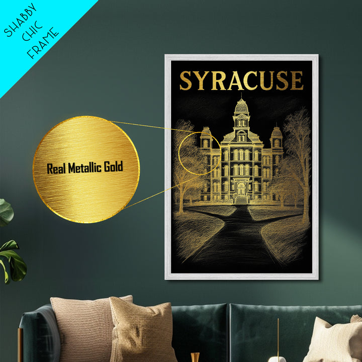 Syracuse New York travel, Metallic Gold Print, Modern House Art, Metal Art, Wood Framed Art, Wanderlust Gift, Travel Art Prints