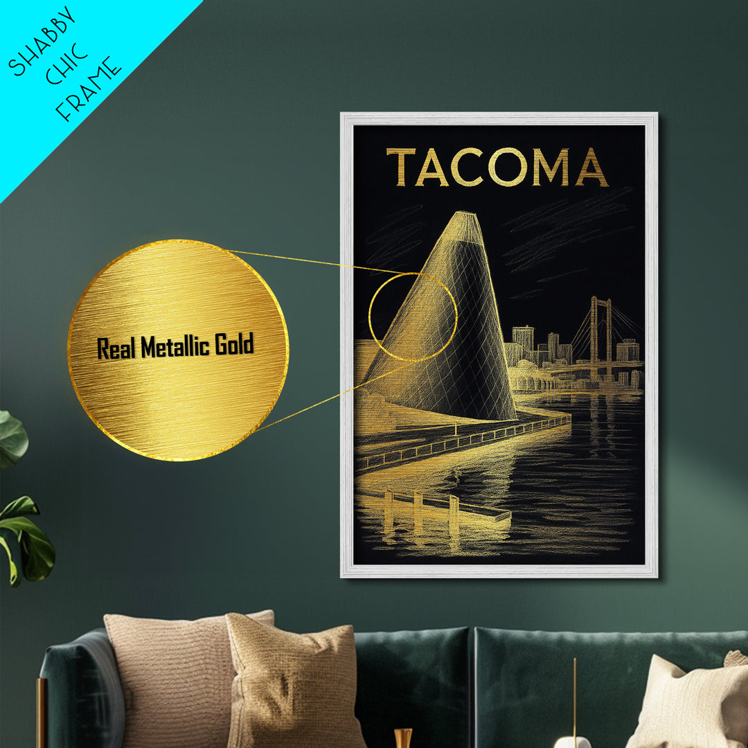 Tacoma Washington travel, Metallic Gold Print, Modern House Art, Metal Art, Wood Framed Art, Graduation Travel Gift, Destination Gift