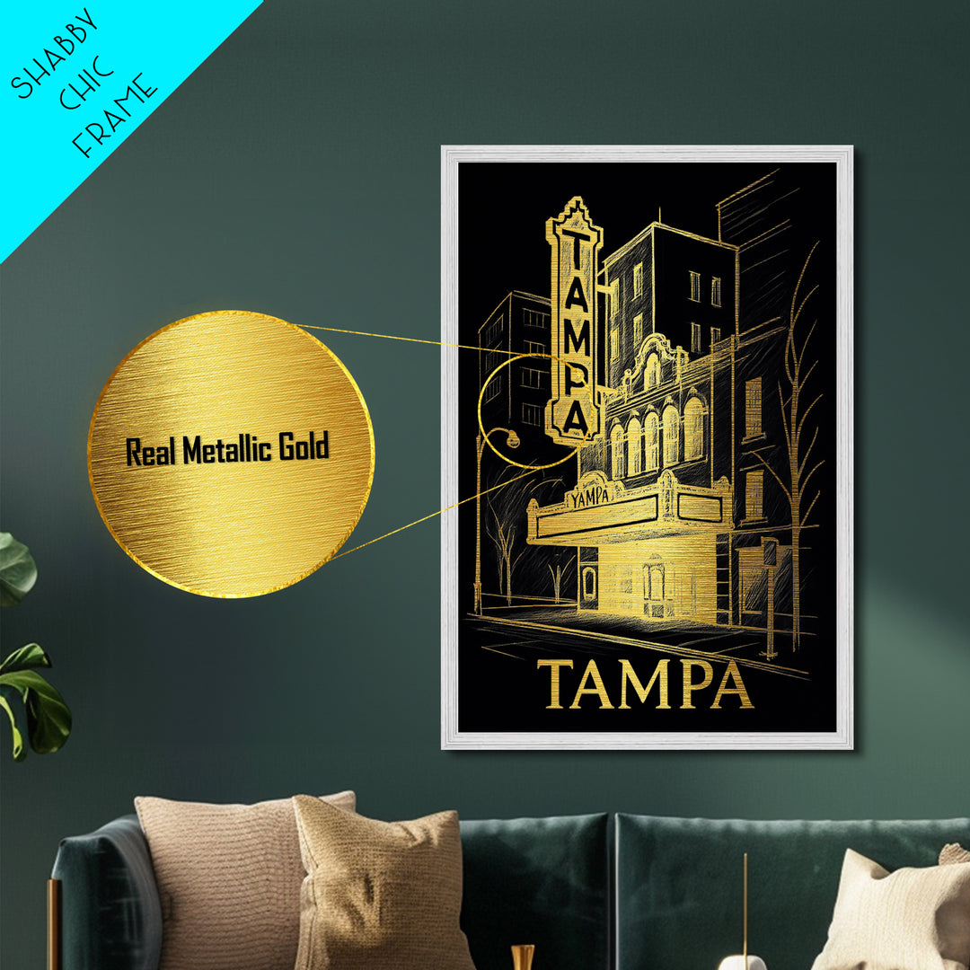 Tampa Florida art, Metallic Gold Art, Housewarming Gift, Metal Art, Wood Framed Art, Newlywed Travel Gift, Honeymoon Gift