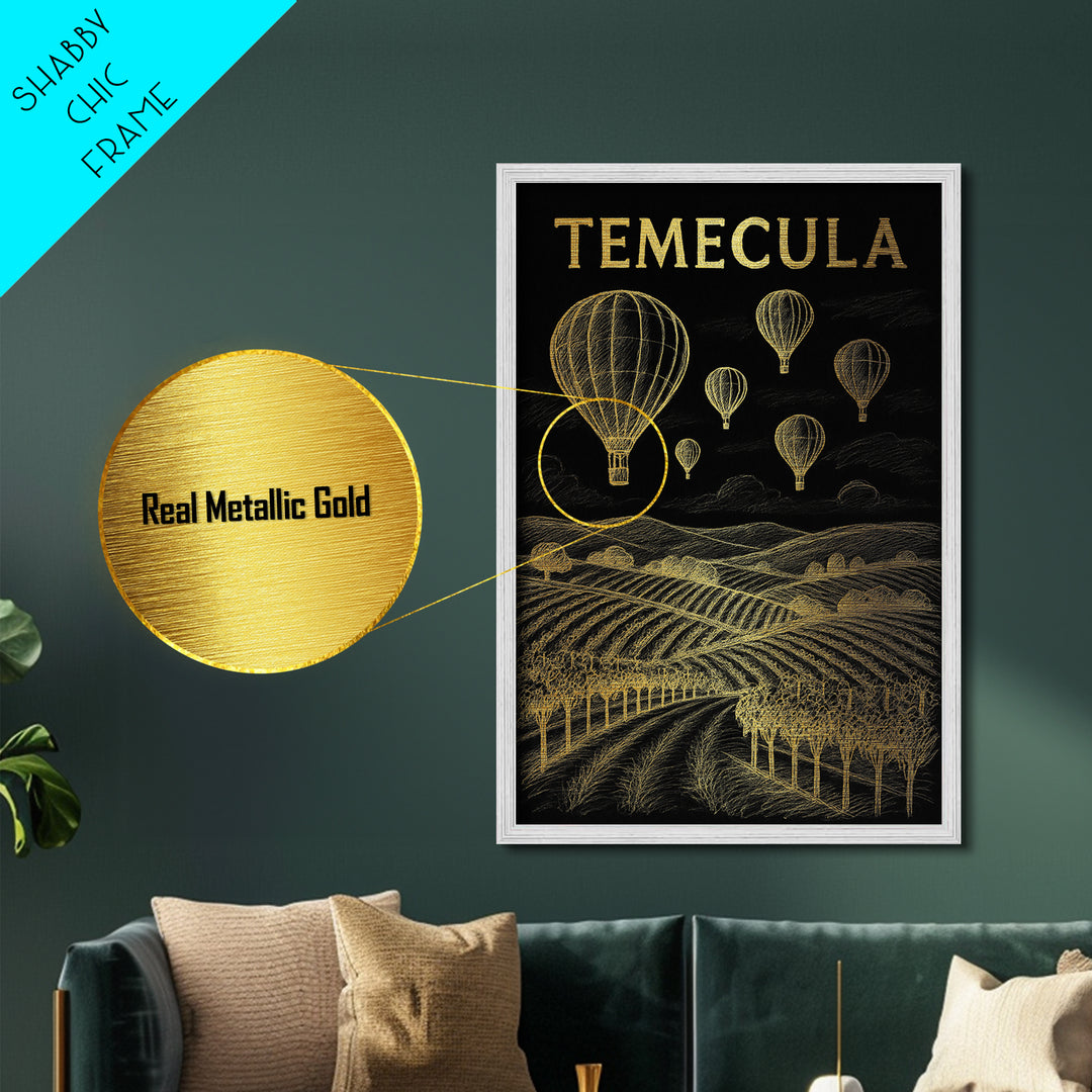 Temecula California travel, Metallic Gold Print, Closing Gift, Metal Art, Wood Framed Art, Anniversary Travel Gift, Retirement Gift