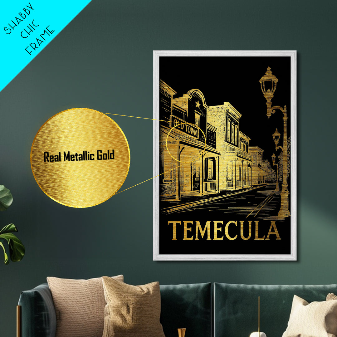 Temecula California art, Metallic Gold Art, Office Decor, Metal Art, Wood Framed Art, Graduation Travel Gift, Destination Gift