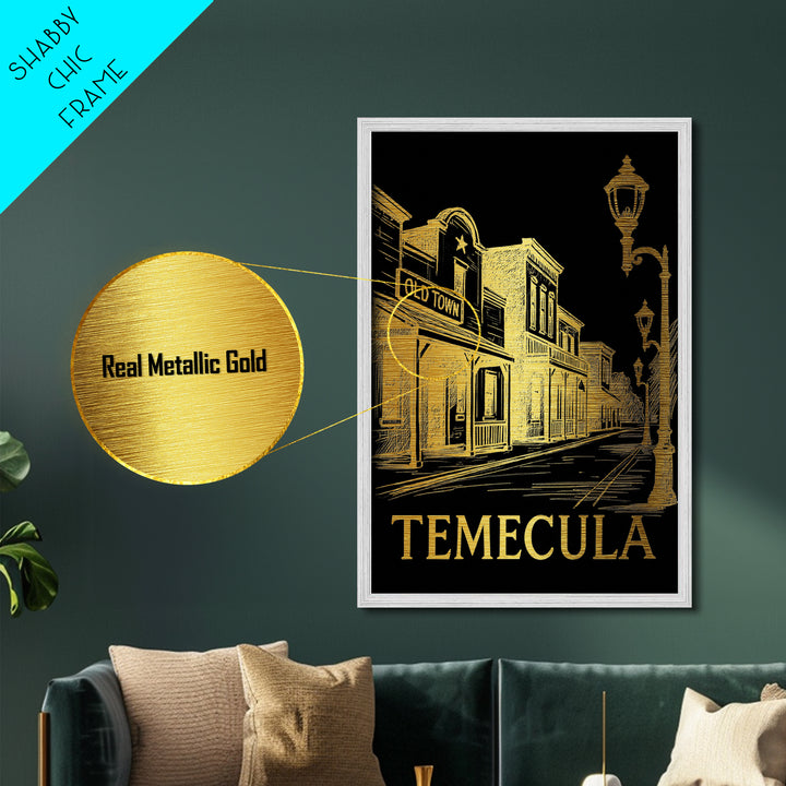 Temecula California art, Metallic Gold Art, Office Decor, Metal Art, Wood Framed Art, Graduation Travel Gift, Destination Gift