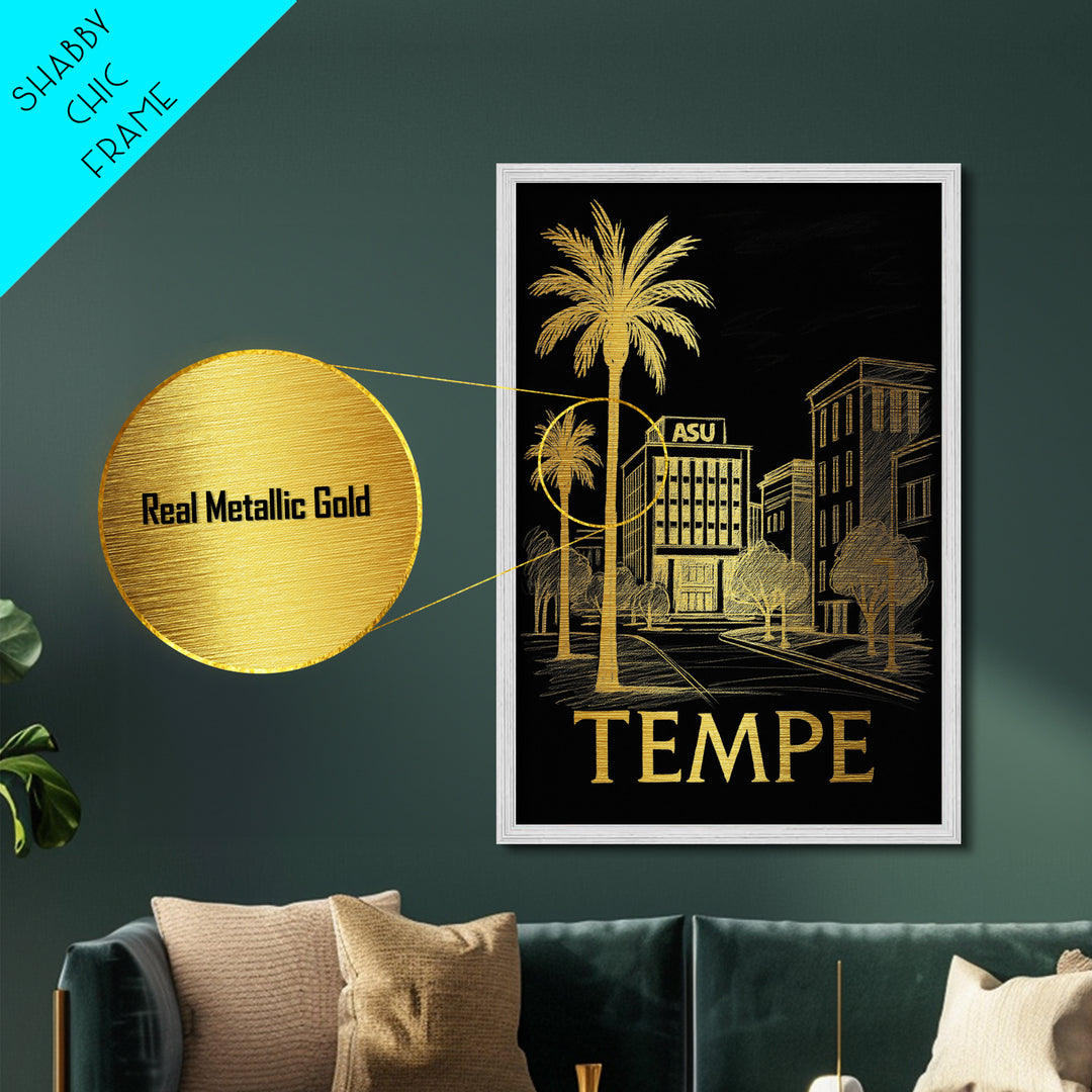Tempe Arizona art, Metallic Gold Art, Travel Art Prints, Metal Art, Wood Framed Art, Adventure Lover Gift, Traveler Gift