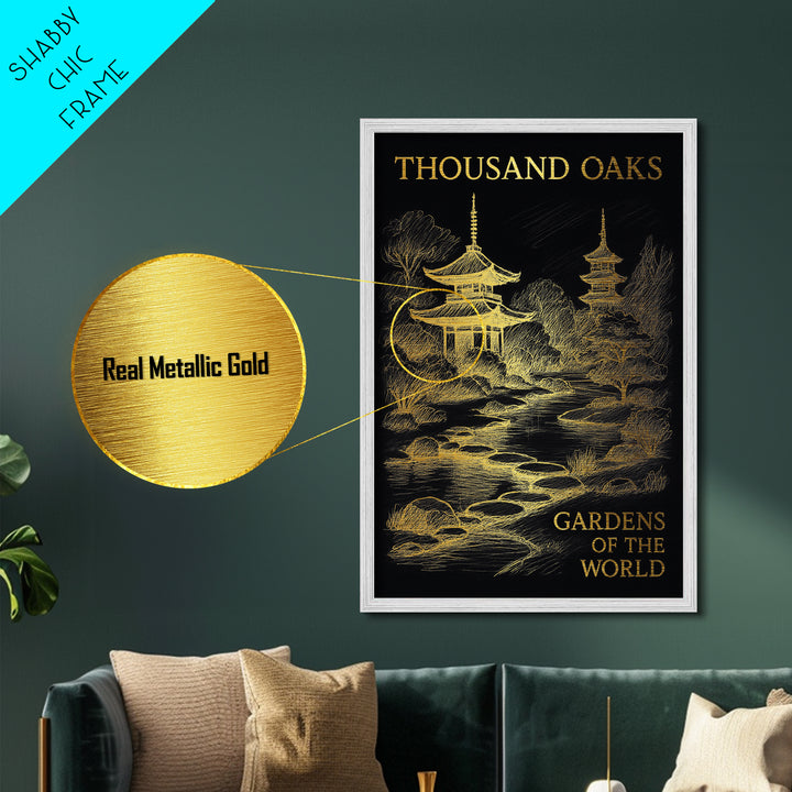 Thousand Oaks California travel, Metallic Gold Print, College Dorm Décor, Metal Art, Wood Framed Art, Graduation Travel Gift, Traveler Gift