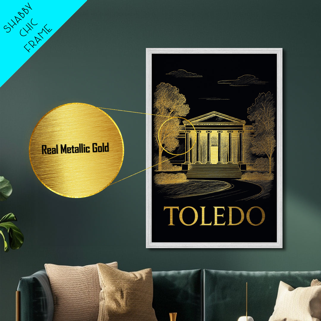 Toledo Ohio art, Metallic Gold Art, Housewarming Gift, Metal Art, Wood Framed Art, Newlywed Travel Gift, Honeymoon Gift