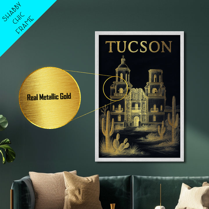 Tucson Arizona travel, Metallic Gold Print, Modern House Art, Metal Art, Wood Framed Art, Graduation Travel Gift, Destination Gift