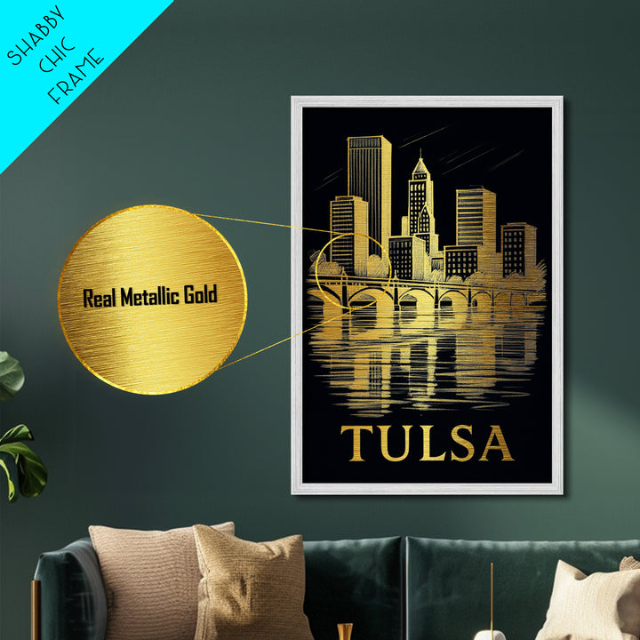 Tulsa Oklahoma art, Metallic Gold Art, Best Friend Gifts, Metal Art, Wood Framed Art, Birthday Travel Gift, Destination Gift