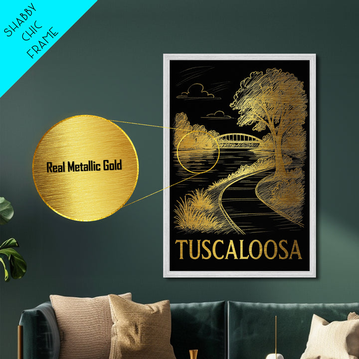 Tuscaloosa Alabama art, Metallic Gold Art, Housewarming Gift, Metal Art, Wood Framed Art, Newlywed Travel Gift, Honeymoon Gift