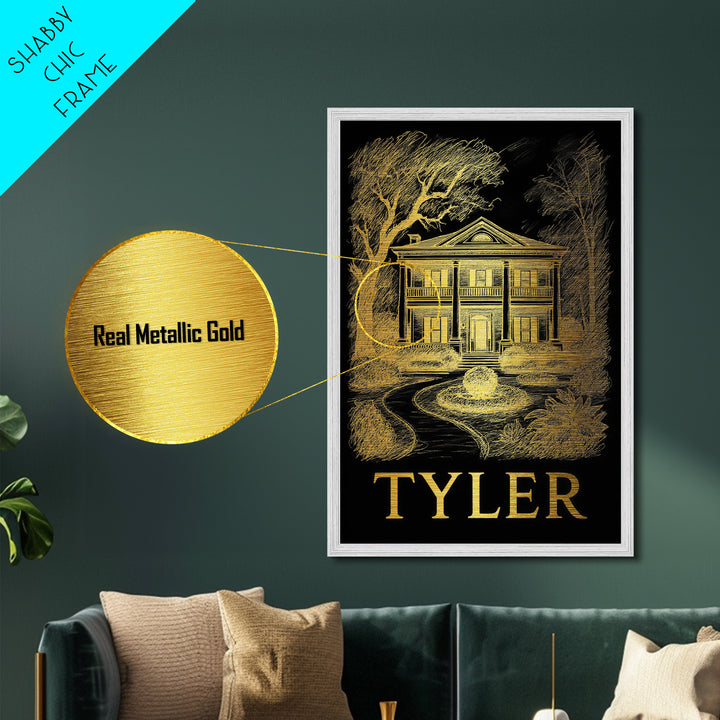 Tyler Texas art, Metallic Gold Art, Office Decor, Metal Art, Wood Framed Art, Graduation Travel Gift, Destination Gift