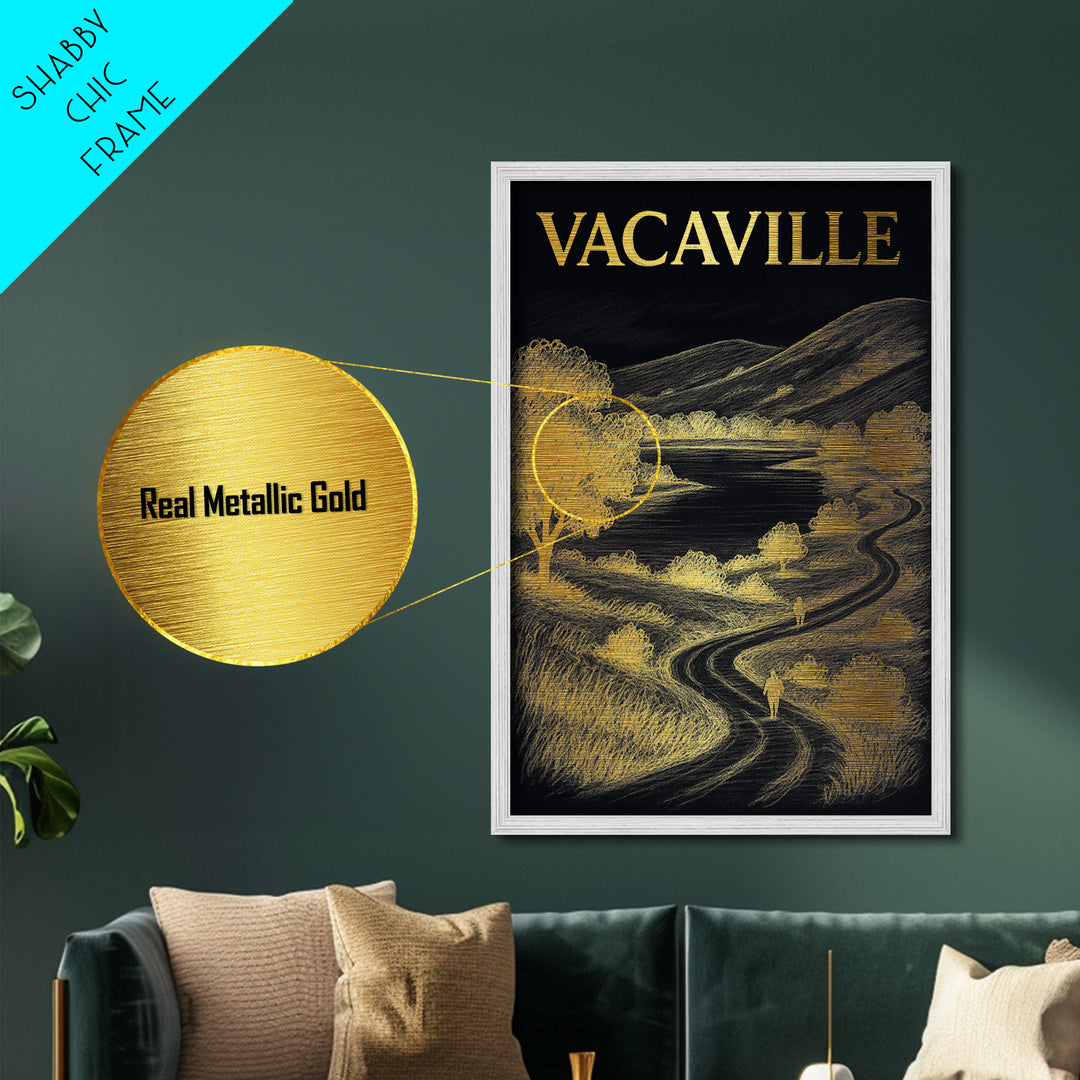 Vacaville California travel, Metallic Gold Print, Modern House Art, Metal Art, Wood Framed Art, Wanderlust Gift, Travel Art Prints