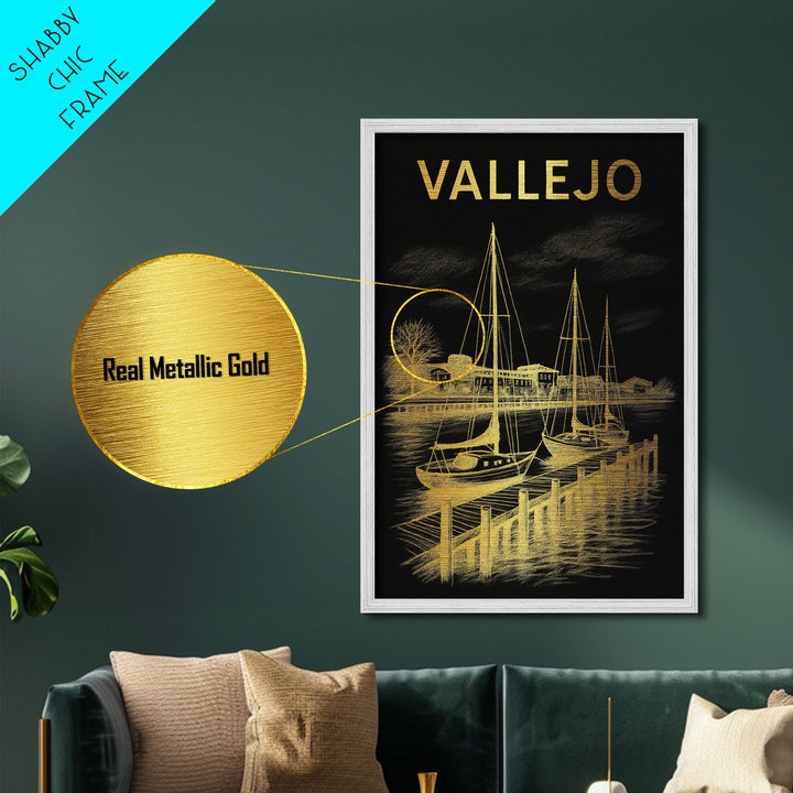 Vallejo California travel, Metallic Gold Print, Wood Framed Art, Metal Art, Minimalist Wall Art, Metallic Gold Print