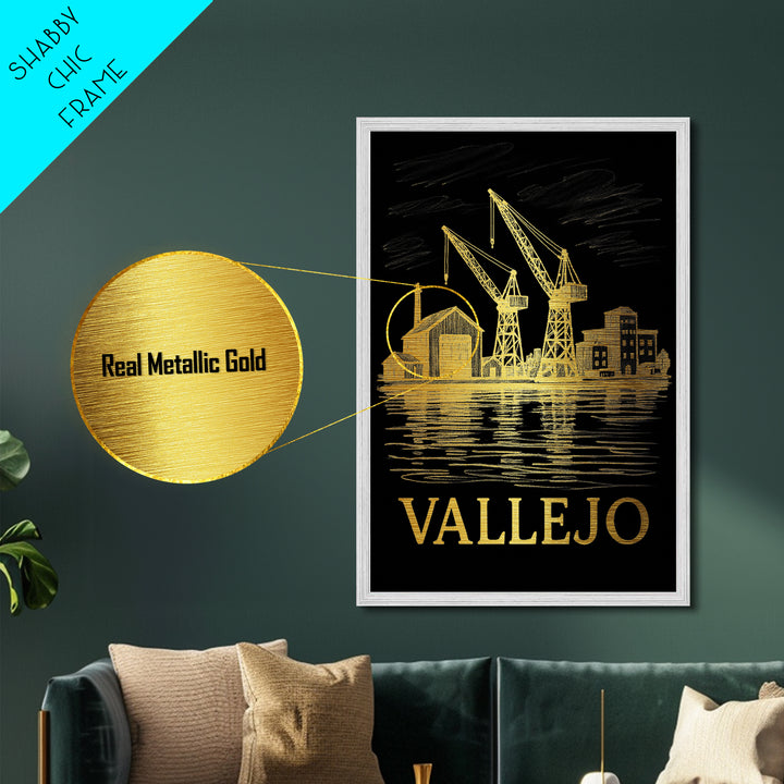 Vallejo California art, Metallic Gold Art, Wood Framed Art, Metal Art, Modern House Art, Metallic Gold Art, Living Room Décor
