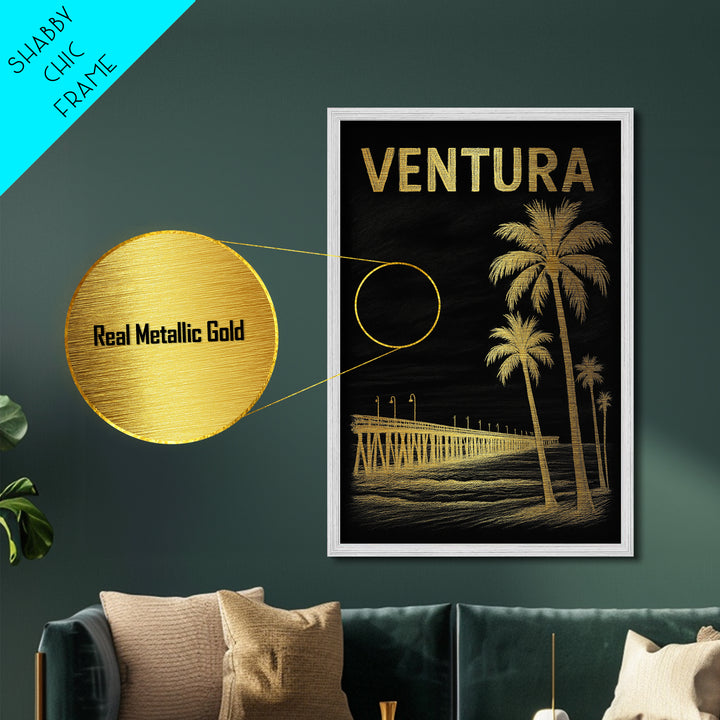 Ventura California travel, Metallic Gold Print, Wood Framed Art, Metal Art, Modern Wall Art, Metallic Gold Print, Modern Art
