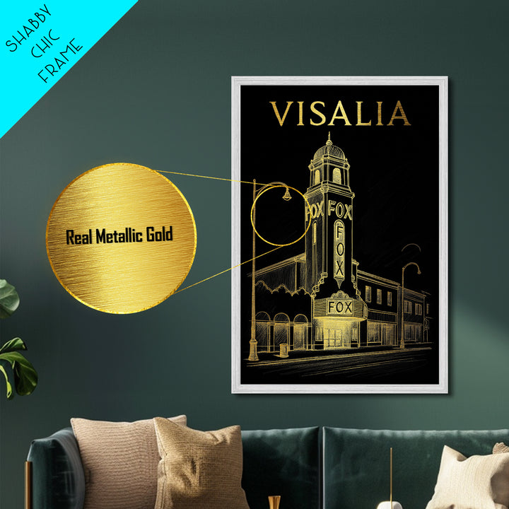 Visalia California travel, Metallic Gold Print, Wood Framed Art, Metal Art, Minimalist Wall Art, Metallic Gold Print, Living Room Art