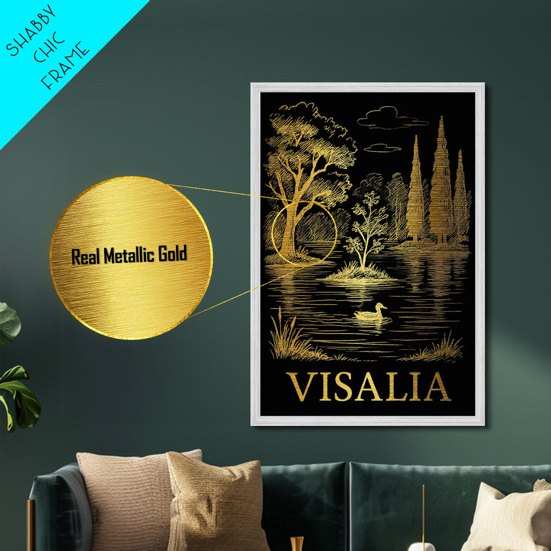 Visalia California art, Metallic Gold Art, Wood Framed Art, Metal Art, Modern House Art, Metallic Gold Art, Bedroom Wall Art