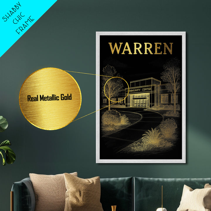 Warren Michigan travel, Metallic Gold Print, Wood Framed Art, Metal Art, Modern Wall Art, Metallic Gold Print, Modern Art