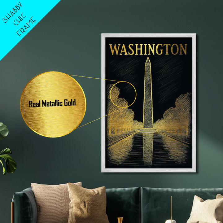 Washington District of Columbia travel, Metallic Gold Print, Wood Framed Art, Metal Art, Closing Gift, Metallic Gold Print